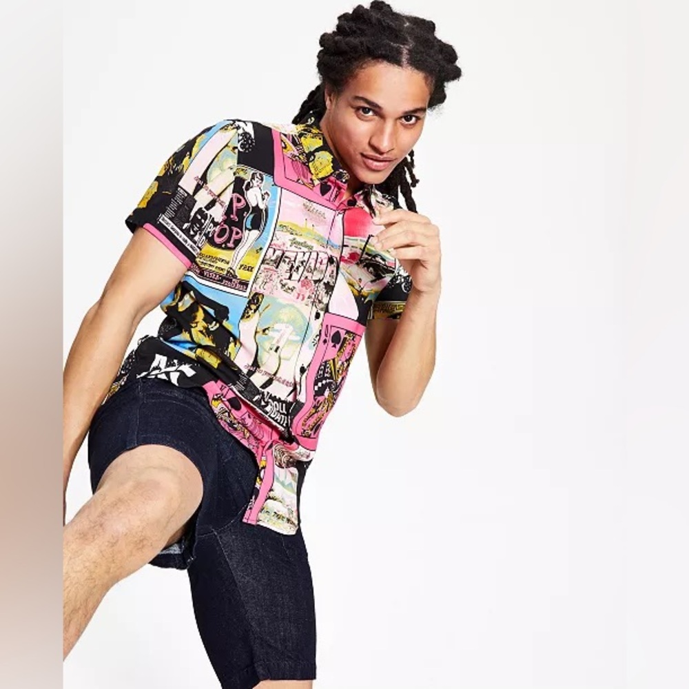 guess — vintage collage print resort shirt